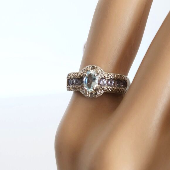 Aquamarine and Tanzanite Ring Size 6-3/4 - Picture 9 of 9